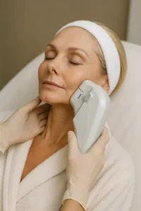 Woman receiving HIFU non surgical facelift treatment Hackney Wick