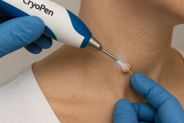 Person receiving cryotherapy Hackney Wick for skin tag removal