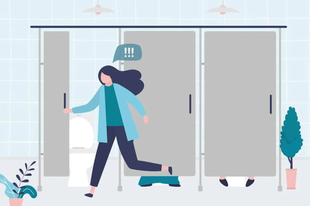 graphic of Urine incontinence Hackney Wick woman running to the toilet.