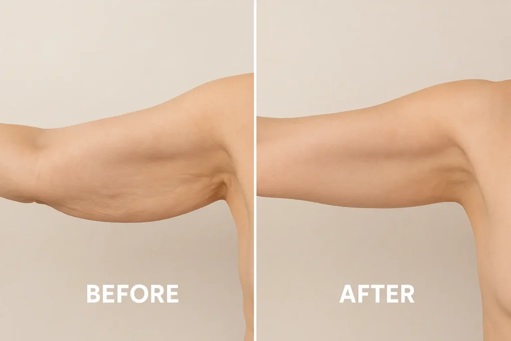 Picture of LA LIPO Hackney Wick before and after results of skin tightening treatment on the upper arms.